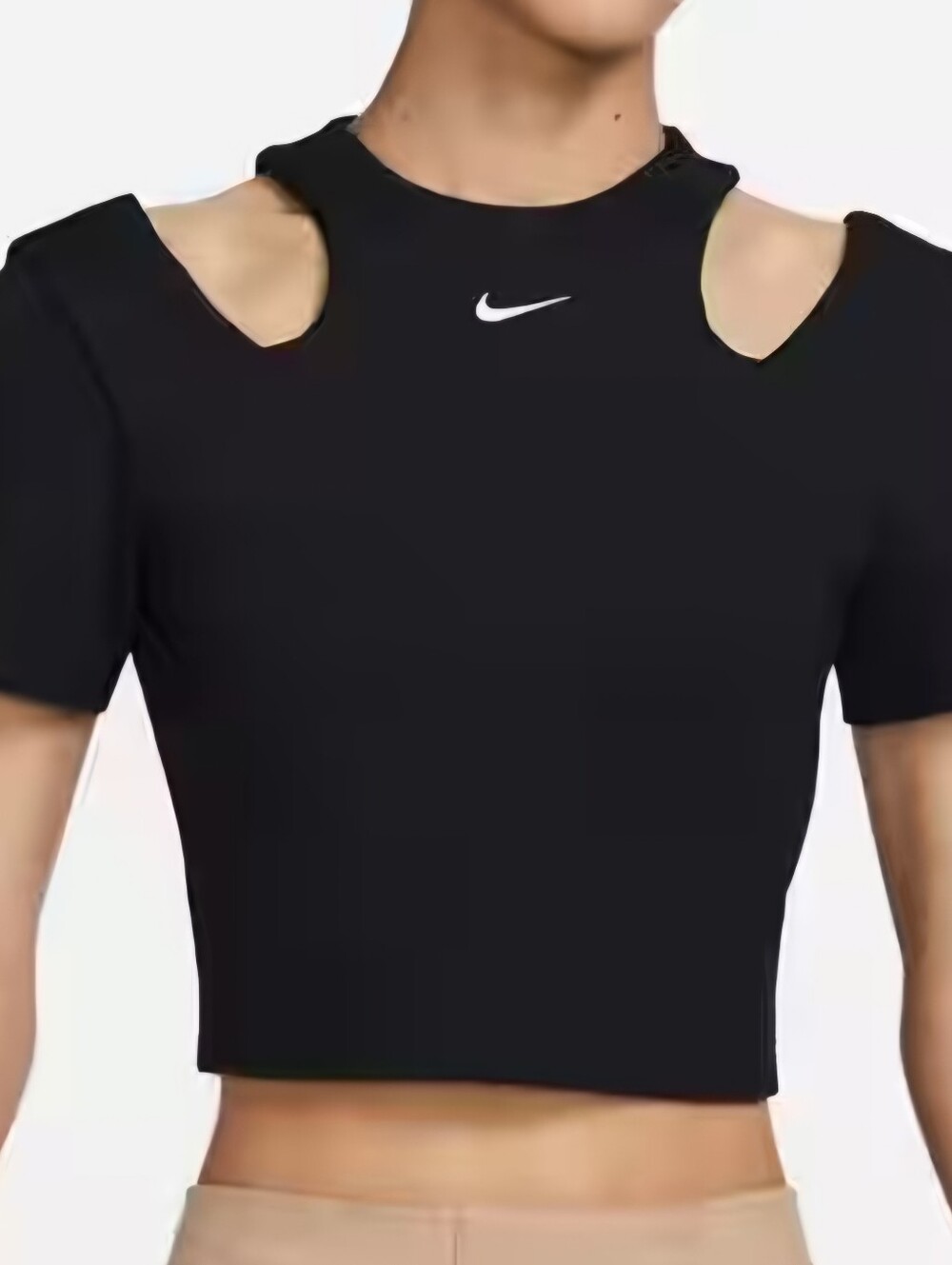 Nike Black Short Sleeve Cutout Crop Top with White Swoosh